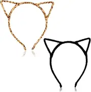 [kitudaty] 2 Cat Leopard Cat Ears, Cat Ears, Hair Tips, And Unusual Clothing, Cat Ears Headband Leopard Print Black Cat Ear Headbands for Cosplay Halloween Christmas Party Daily Decoration