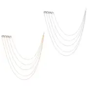 Rhinestone Chain Brooch Pins, 2 Pcs Round Tassel Chain, White