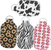 Mikinona 4Pcs Portable Keychain Holders Refillable Bottle Sleeves for Travel Durable Neoprene Keychain Holders for Cosmetics Perfume Hand Wash Gel Multi Pattern Design