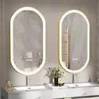 Large Oval LED Bathroom Mirror Gold Metal Frame Vanity Mirrors Dimmable Anti-Fog