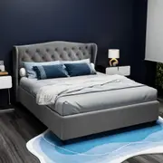 Artiss Queen Bed Frame Tufted Wing Headboard Grey PIER