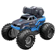 Remote Control Monster Truck All Terrain 4WD Amphibious RC Car and Boat with Water Spray Shooting Waterproof Toy Gift for Kids, Blue