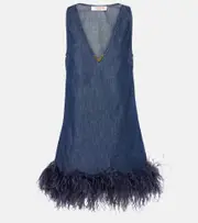 [Valentino] Valentino Feather-trimmed denim minidress AU 4 blue