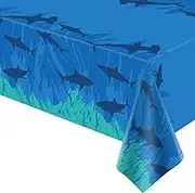 FVEOCR Shark Tablecloth Ocean Theme Birthday Table Cover Sea Animal Theme Party Table Cloth Ocean Birthday Supplies Plastic Table Cover Under The Sea Theme Party Decoration Pack of 4