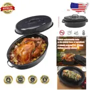 Sturdy 19-Inch Oval Enamel Roasting Pan with Lid - Perfect for Festive Meals