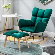 Velvet Rocking Accent Chair Uplostered Glider Rocker Armchair with Ottoman for Nursery,Comfy Side Chair Uplostered Rocking Chair with High Backrest and Armrests (Color : Green)