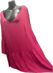 Autograph Plus Size 18 Top Tunic Blouse Hot Pink Crepe Frill Hem & Sleeve NWT