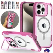 For iPhone 12 13 14 15 16 Pro Max Plus Armor Magsafe Case Stand With Wrist Strap