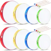 Boao 8 Pcs Kids Hand Drums Percussion Wood Frame Red, Yellow, Blue, Green