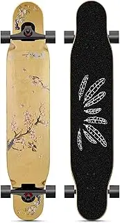 Sports Longboard Skateboard, 46" 9 Layers of Maple Wood Four-Wheel Double-tilt Ten-Mile Peach Blossom Pattern Big Dance Board Suitable for Adults Young People