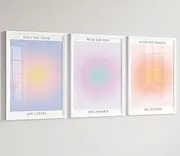 3 Piece Colorful Abstract Aura Posters for Room Aesthetic Aura Gradient Spiritual Affirmation Canvas Wall Art Positive Energy Painting Danish Pastel Room Wall Decor, 30 x 40cm Unframed