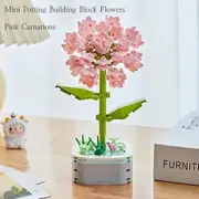 Building Block Flower Bouquet Building Sets DIY Creative Potting Building Blocks Flowers Artificial Flower Toy Gifts(Carnation)