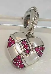 NWT Chamilia PUFFY WOVEN HEART Fuchsia Swarovski Sterling Dangle Bead 2025-1340