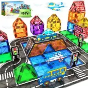 Magnetic Tiles Road Set with Car Toys STEM Magnetic Blocks Building Toys Toddle