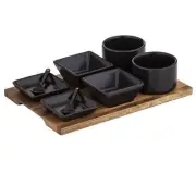 Davis & Waddell Taste Fine Foods Tasting Set On Acacia Tray - 9 Piece Set