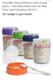 Set of 4 Glass Jars with Spoons 16 Fl Oz Overnight Oats