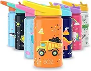 BOZ Kids Insulated Water Bottle with Straw Lid, Stainless Steel Vacuum Double Wall Water Cup, 14 oz (414ml). Scratch-Resistant Cute Print and Carry Handle, BPA-Free and Dishwasher-Safe (Construction)