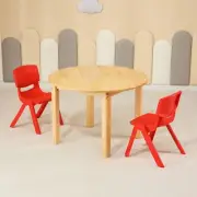 80CM Round Wooden Kids Table and 2 Red Chairs Set Timber Childrens Desk