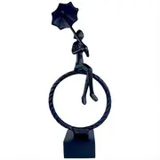 Artisan Crafted Lady with Umbrella Sculpture Unique Handmade Black Aluminium and Plywood Decort NEW