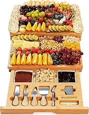 Maxboro Extra Large Charcuterie Board Set, Premium Bamboo Cheese Board and Knife Set, Cool Meat & Cheese Platter Tray, House Warming Gifts for New Home