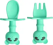 Panda Bear Silicone Toddler Spoons and Fork - Cute Animal Toddler Feeding Tools - Cartoon Panda Design Cutlery Set, for Home, Picnic, Travel, Camping Kids' Safe Eating Utensils