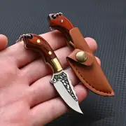 Mini Wood Handle Keychain Pocket Knife Stainless Steel Camping Straight Blade