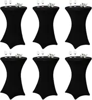 Pesonlook 6 Pack Black Cocktail Spandex Stretch Square Corners Tablecloth 32"x43" Fitted High Top Table Cover for Bar Wedding Cocktail Party Banquet Table