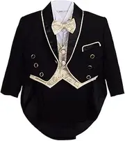 [Lito Angels] Baby Boys' Jacquard Classic Tuxedo Suit Formal Suits Wedding Outfit 5 Piece Set 015