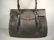 Ferragamo Fara Black Medium Pebble Leather Handbag Shoulder Bag Purse Satchel