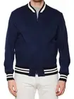 SARTORIO Napoli Navy Blue Cashmere Varsity Bomber Jacket EU 50 NEW US M