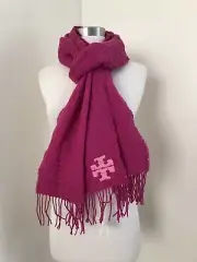 NWT Tory Burch Pink Whip-Stitch T Scarf $195 Merino Wool Shawl With Gift Bag