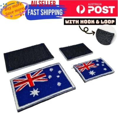 Australian Flag with Hook and Loop White Border Australia Aussie Down Under AU