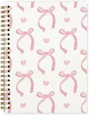 QUICQOD Cute Preppy Pink Bow Notebook Journals Diary,Preppy Cute Pink School Supplies for Teen Girls Women,Coquette Stuff Stationary Hardcover Spiral Notebook 5.5x8.3 Inch