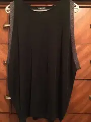 XL NWT Eileen Fisher Black Rayon Nylon Crinkle Knit Shimmer Trim Sleeveless Top