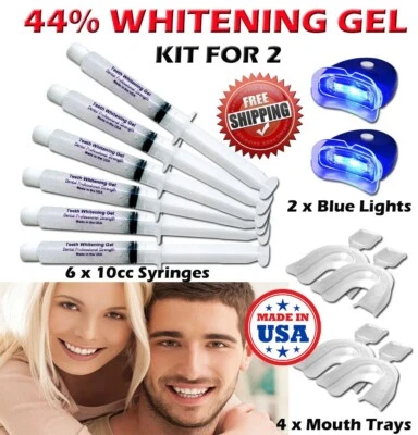 TEETH WHITENING UV LED LIGHT KIT WHITENER 44% GEL 3D WHITE BLEACH USA