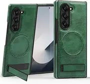 [MVVKKY] for Samsung Z Fold6 Pu Leather Magnets Case Magnetic Kickstand Camera Protection Shell(for Samsung Z Fold6/Green)
