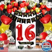 QYIMMIO Red 16th Birthday Decorations Happy Birthday Banner Cake Topper Sash