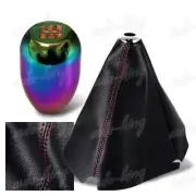 RED STITCH PVC LEATHER MANUAL MT SHIFT BOOT + TR NEO CHROME 5-SPEED SHIFTER KNOB