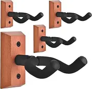 DOMMI Guitar Wall Mount 4 Pack, Guitar Hanger with Adjustable Soft Guitar Hook for All Size Guitars, Hardwood U-Shaped Guitar Wall Hangers for Acoustic, Electric Guitar, Bass, Mahogany