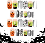 Halloween Fake Nails - Scary Pumpkin Nails - Short Glitter Press Nails Mummy and Bat Halloween Fake Nail Glue Nails for Nail Arts Decoration