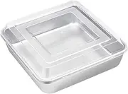 E-far 8 x 8-Inch Square Baking Pan with Lid, Stainless Steel Square Cake Brownie Pan, Fit for Toaster Oven, Non-toxic & Healthy, Easy Storage & Dishwasher Safe - 2 Pieces