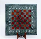 18'' Green Marble Chess Table Top Pietra Dura Inlay Malachite Children Game c12