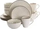 Elama Geometric Embossed Stoneware Honeycomb Pattern Tableware, Set, Ivory