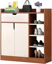 Wooden Shoe Cabinet Shelves Space Saving Shoe Storage Organizer for Closet Entryway Hallway, with Drawers and Doors (Color : B) for Closet, Clear Shoe Boxes Stackable (Color : A)
