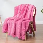 PAVILIA Hot Pink Sherpa Throw Blanket for Couch, Pom Pom | Fluffy Plush Soft
