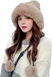 VVABRA Warm Hat Winter Pompom Beanie Hats for Women，Fluffy Knit Womens Beanie，Faux Fur Skull Cap Winter Hat