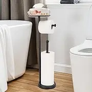 Sfemn Black Toilet Paper Holder Stand, Freestanding Toilet Paper Holder with Shelf for Small Items, Toilet Paper Stand with Storage Space for 4 Extra Toilet Paper Rolls