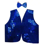 Mens Sequin Waistcoat Dance Costume Sparkle Vest Party Disco Coat Blue