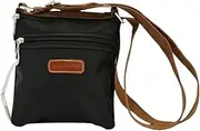 [Generic] Women's Waterproof Crossbody Bag, Black with Brown Trim, Multi-Zip Travel Shoulder Satchel, Multi-Pocket Casual Handbags, Ladies Tote