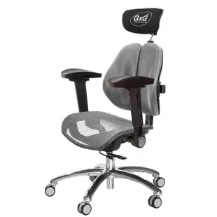 【GXG 吉加吉】雙軸枕 中灰網座 鋁腳/4D弧面摺疊扶手 雙背工學椅(TW-2706 LUA1D)